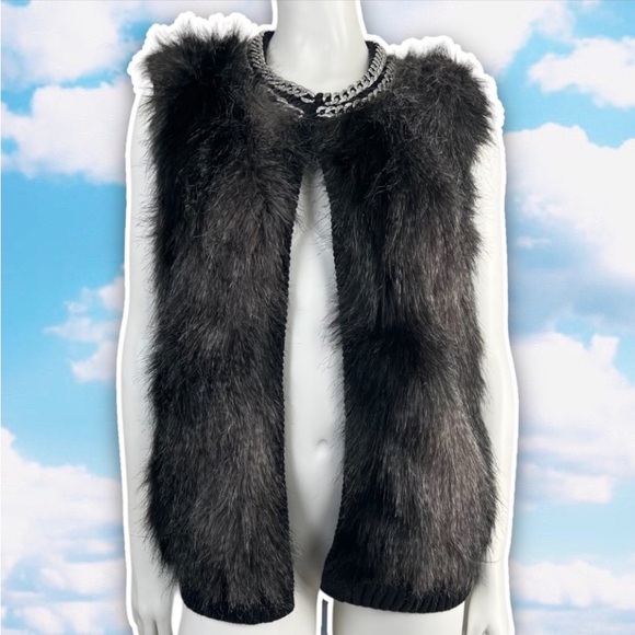 NWT JENNIFER LOPEZ Modern Bohemia Vegan Faux Fur Rib Knit Open Sweater Vest Boho - Picture 1 of 14